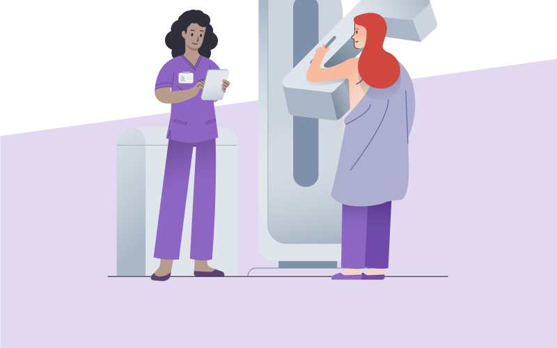 women receiving her mammogram