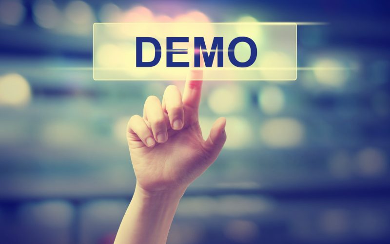 Demo concept with hand pressing a button